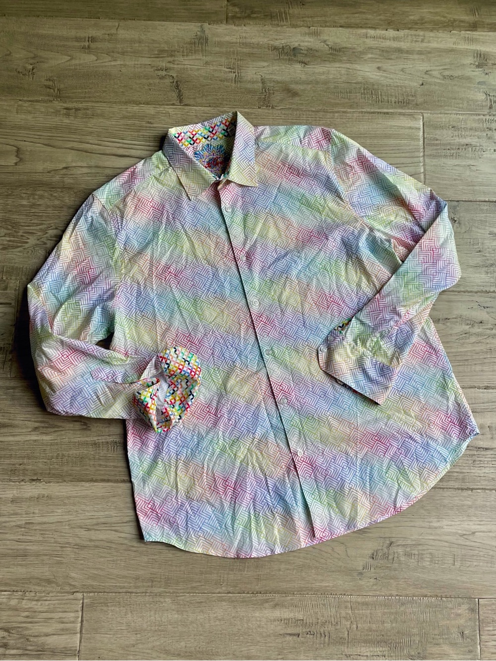 Robert Graham Pastel Multicolor Geometric Button-Down Shirt Rainbow Casual 2XL